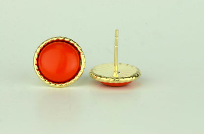 14K Yellow & White Gold Flat Stud Earrings for Women