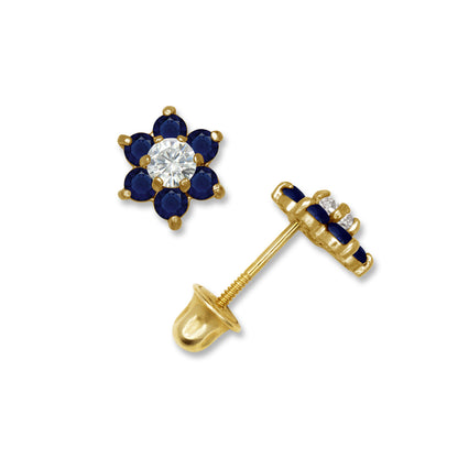 14k Yellow Gold CZ Flower Birthstone Stud Screw Back Earrings