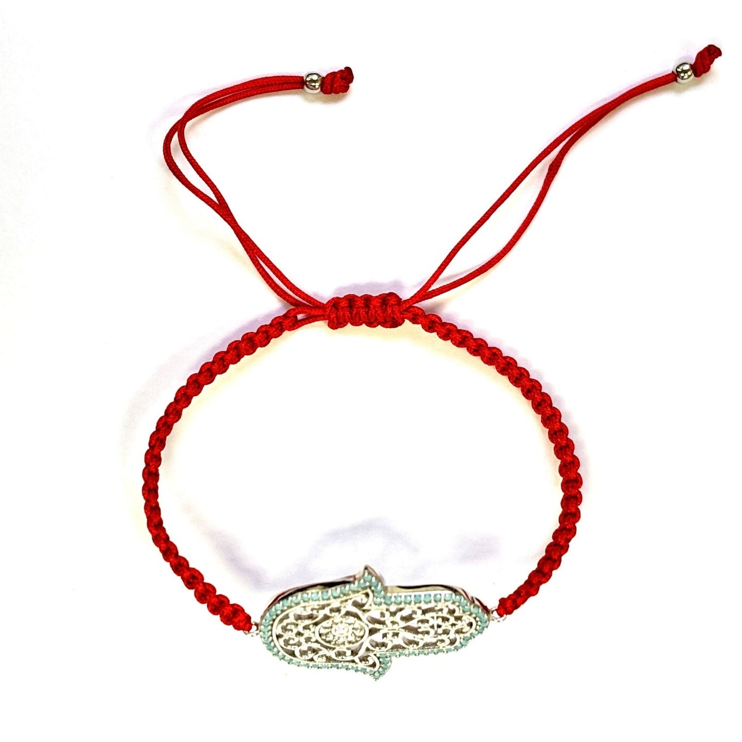 925 Sterling Silver  C Z Hamsa Bracelet 6" Adjustable to 11"