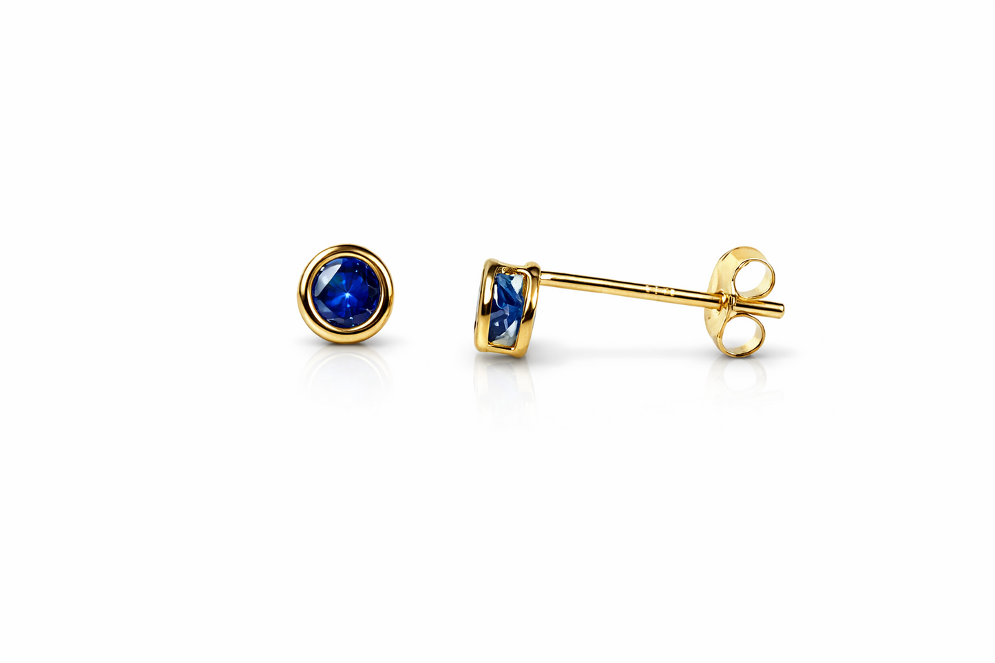 14K Round Bezel Set Yellow Gold 3mm Birthstone Earrings 3MM