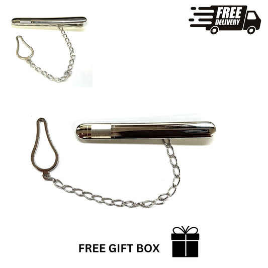 925 Sterling Silver Italy Tie Clip with Chain