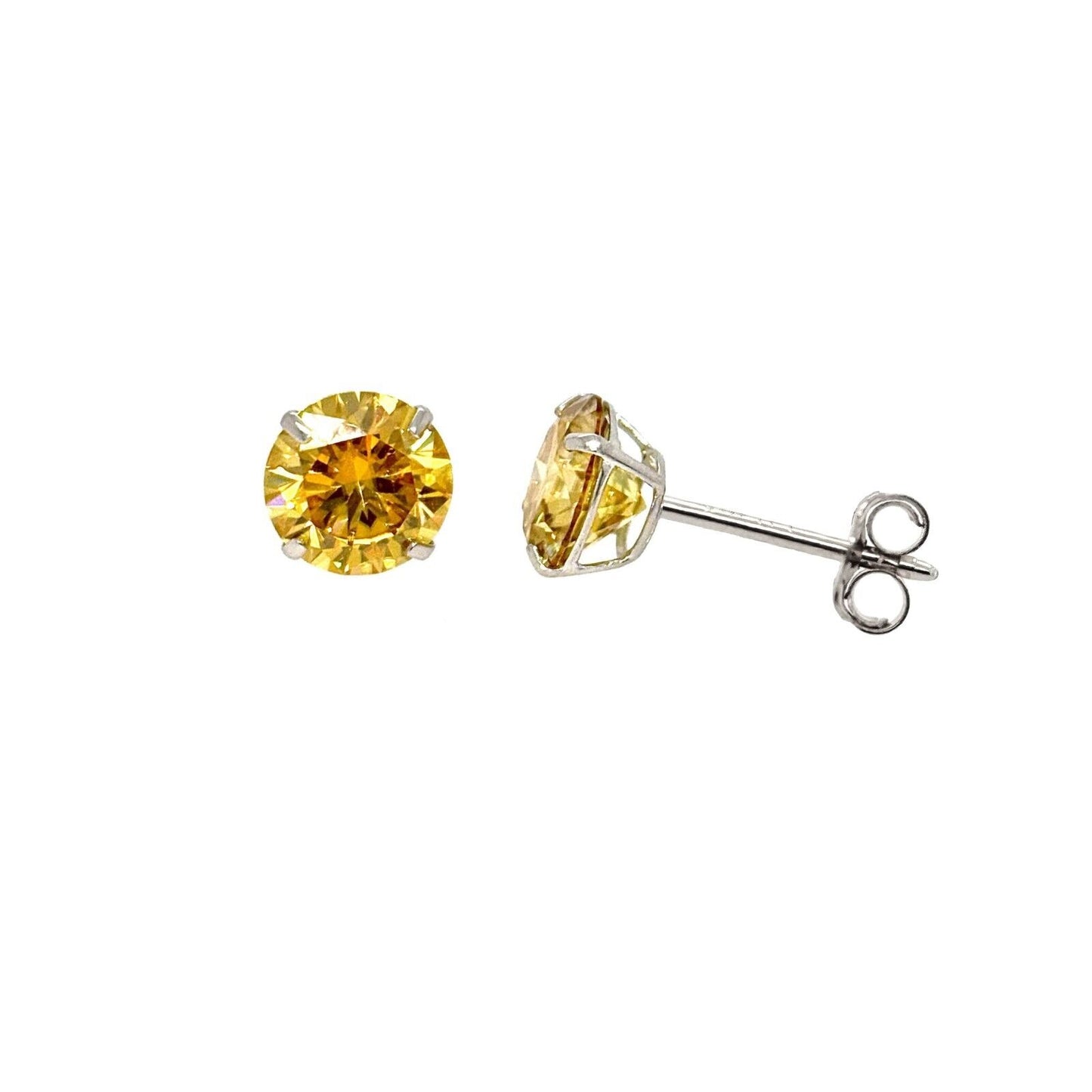 14K Gold GRA Certified D-VVS1 Round Yellow Moissanite Push Back Studs Earrings