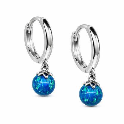 14k Yellow / White Gold Opal Huggie Dangle Earrings