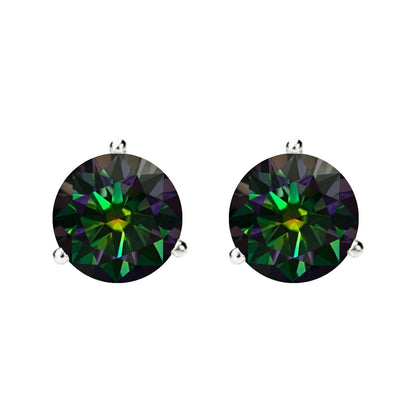 14K Gold GRA CertifiedD-VVS1 Rainbow Green Moissanite ScrewBack Stud Earrings