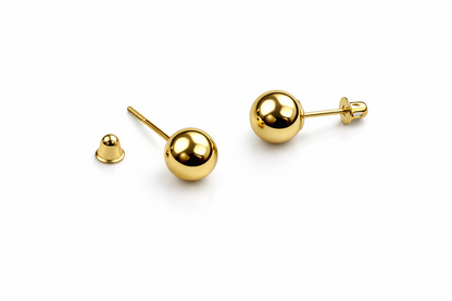 14k Solid Yellow Gold Ball stud earrings with screw back round High Polish