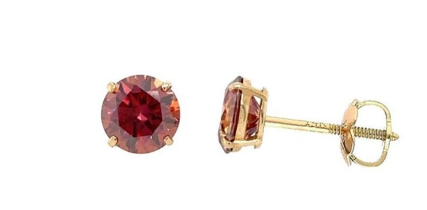 14K Gold GRA Certified D-VVS1 Watermelon Red Moissanite ScrewBack Studs Earrings