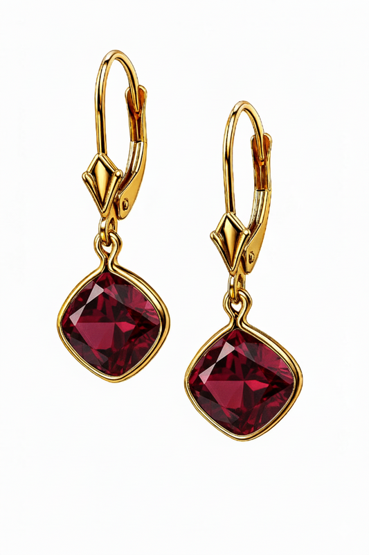 14K Yellow Gold CZ Circle Birthstone Drop Dangle Earrings High Quality