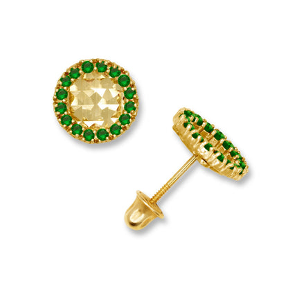 14K Yellow & White Gold Large Round Shaped CZ Earrings for Women