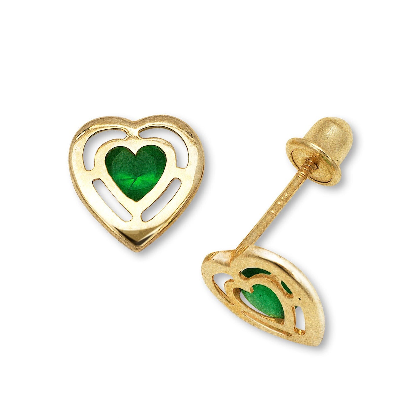 14k Yellow & White Gold CZ Open Heart Stud Earrings for Women