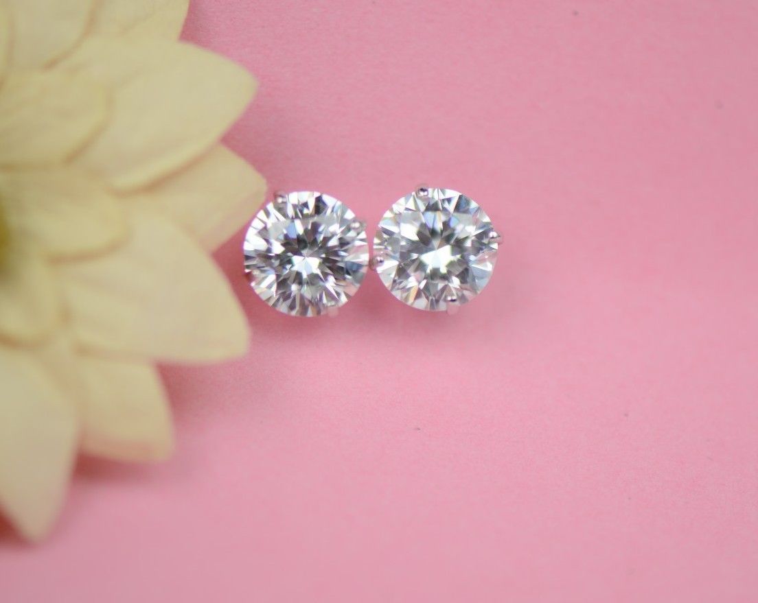 Genuine Lab Grown Diamond Stud Screw Back Earrings in 14k White Gold
