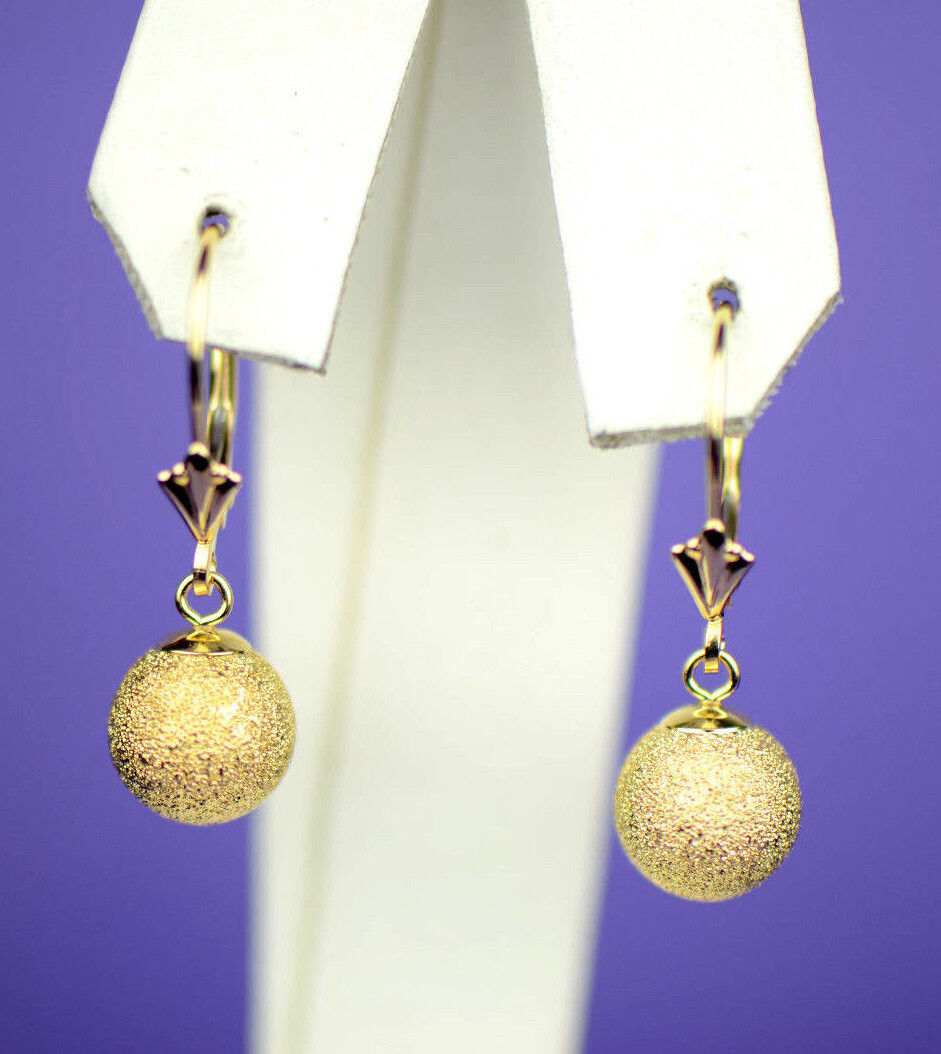 14k Yellow Gold Dangle Laser Cut Ball Leverback Pierced Earrings