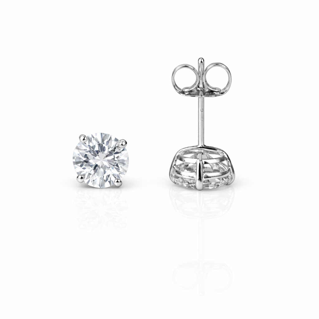 14k Heavy Basket White Gold Round AAA Quality CZ Stud with push back