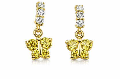 14K Yellow Gold Birthstone Butterfly Dangle Earrings
