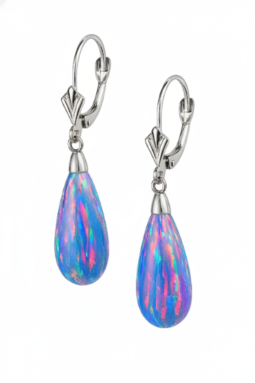 14k Yellow and White Gold  Purple Opal Leverback Earrings