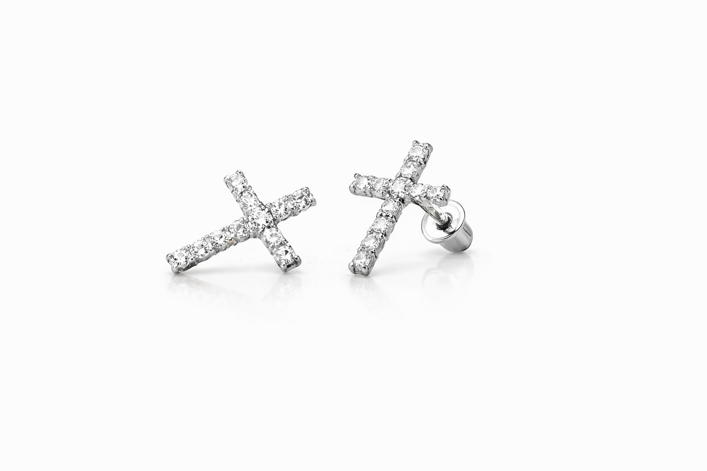 14K Yellow or White Gold Cubic Zirconia Cross Earrings