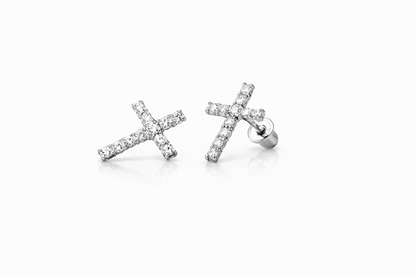 14K Yellow or White Gold Cubic Zirconia Cross Earrings