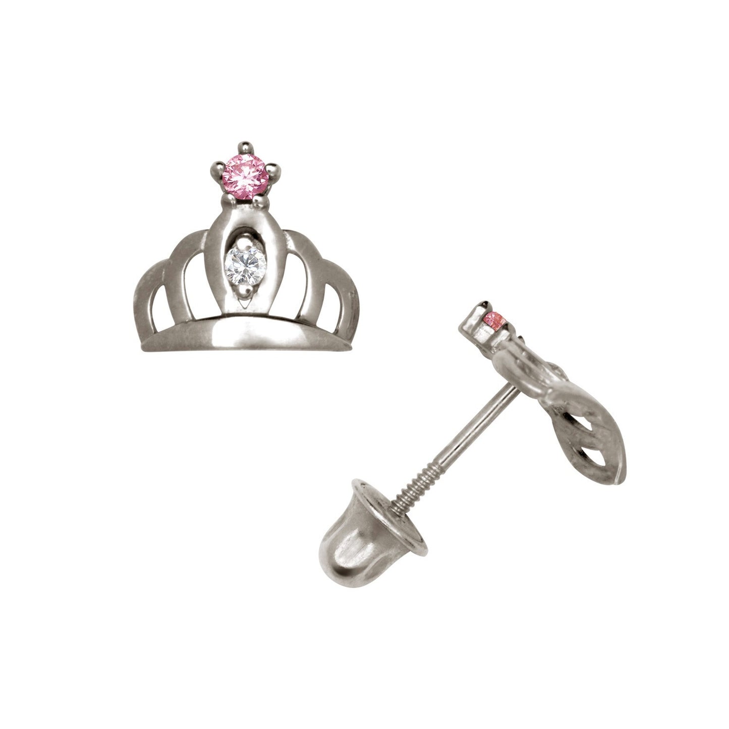 14K Yellow & White Gold Beautiful CZ Crown Stud Earrings for Women