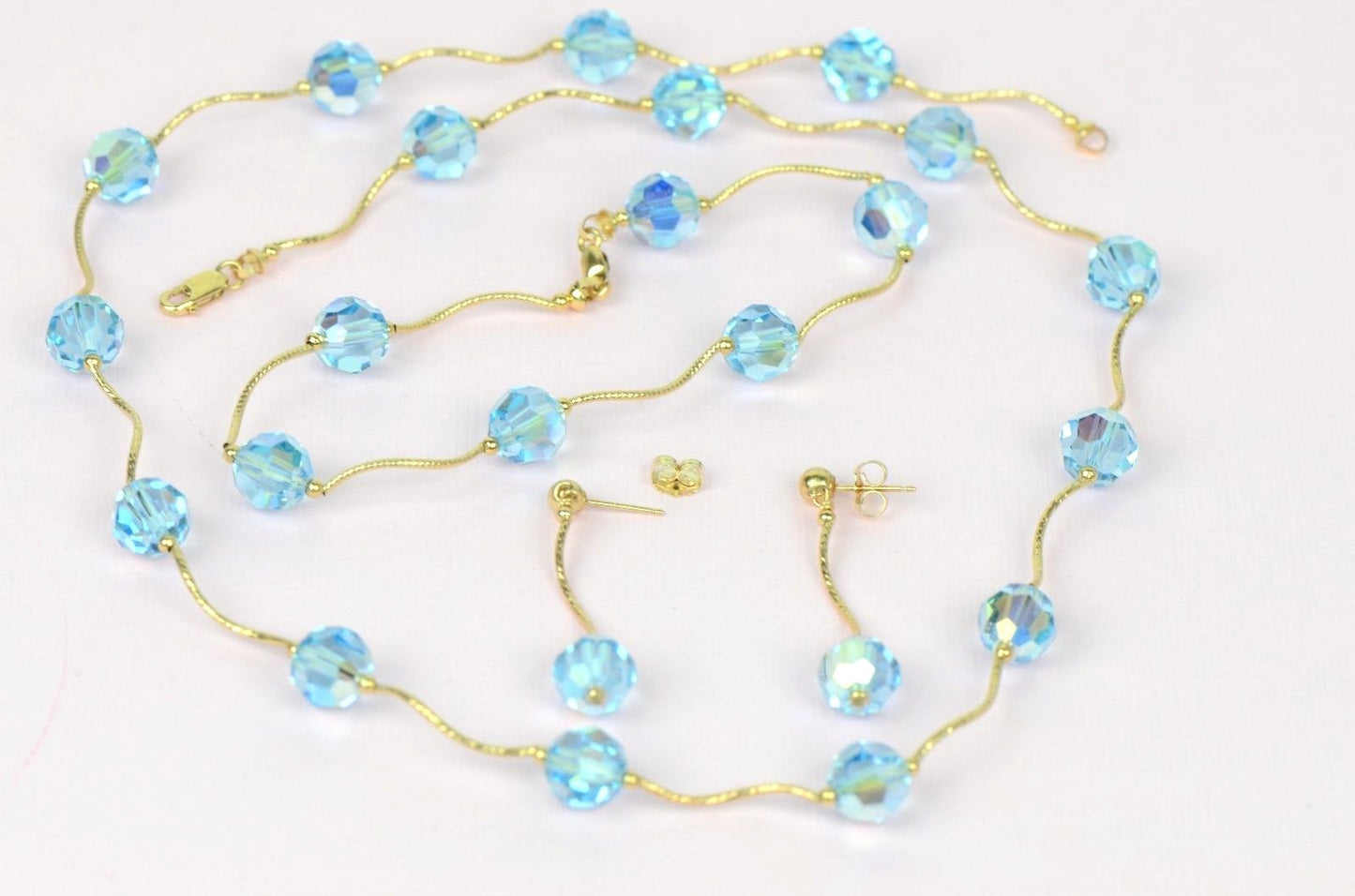 14kYellow Gold swarovski crystals Beads 3pcsWomen Set:Necklace,Bracelet,Earrings
