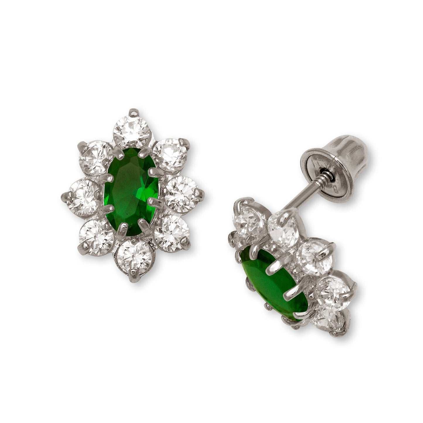 14K Yellow & White Gold CZ Flower Stud Screw Back Earrings for Women
