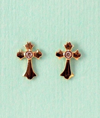 14K White Yellow Gold Cross CZ Earrings