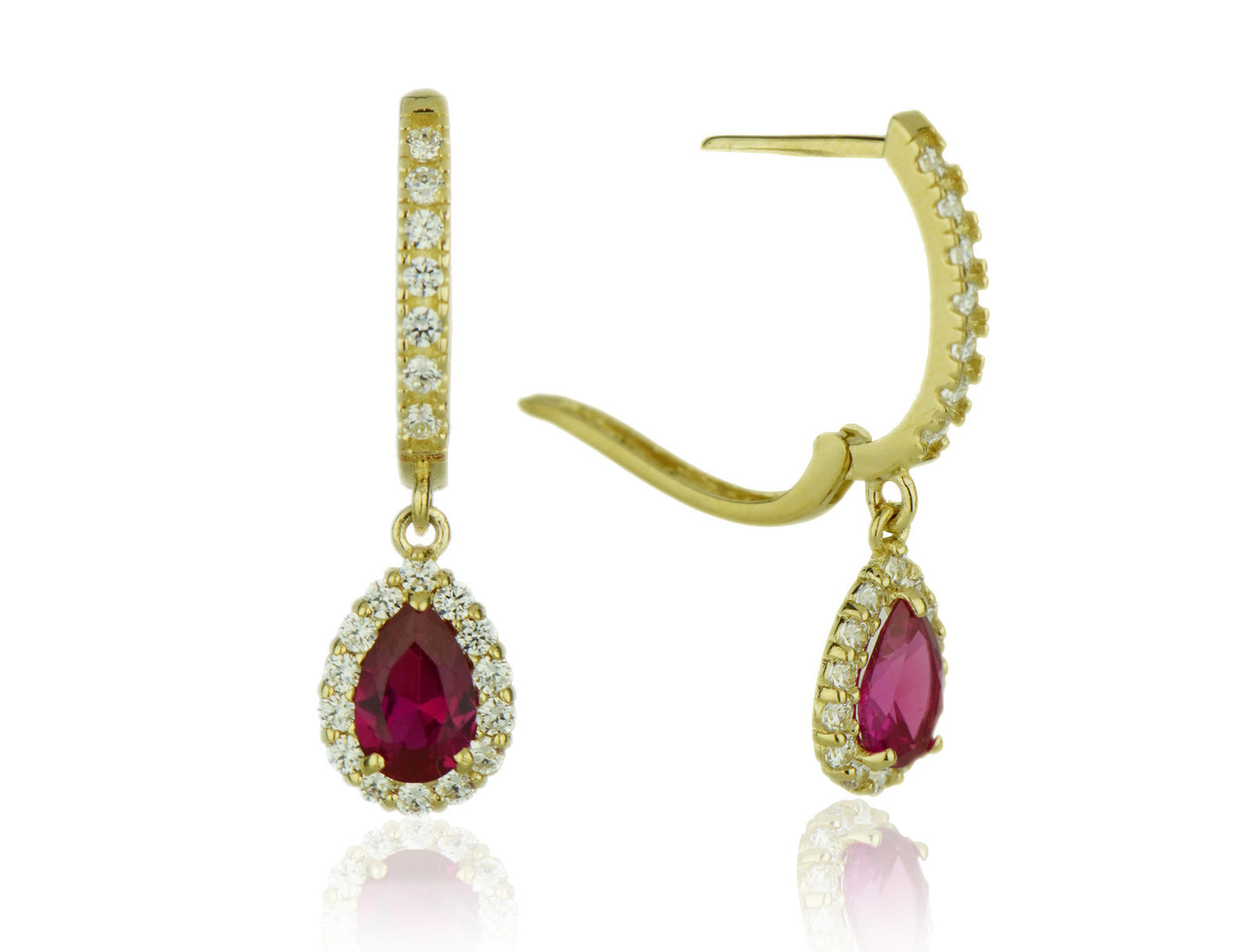 14k Yellow Gold Halo CZ Tear Drop Dangle Leverback Earrings