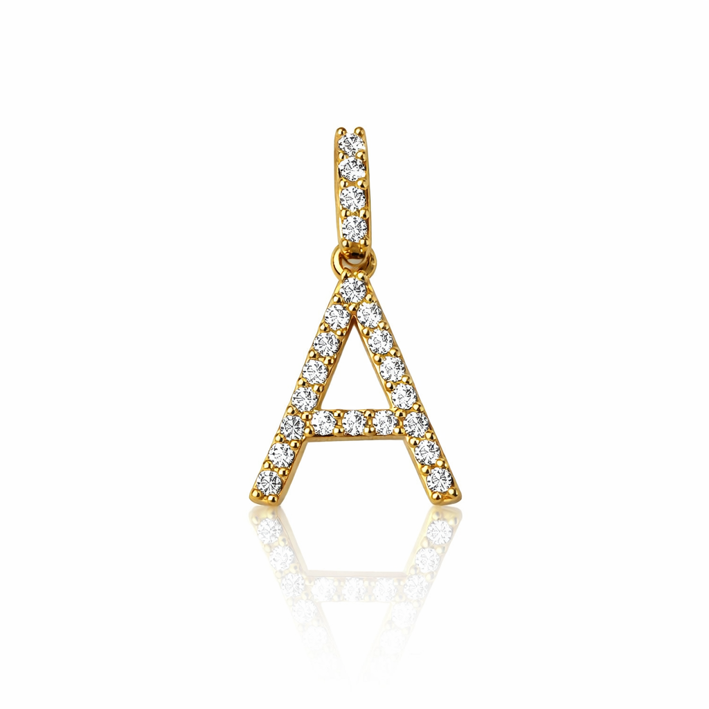 14k Yellow Gold Initial Letter CZ Pendant: Medium