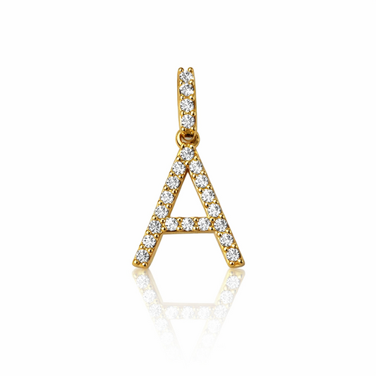 14k Yellow Gold Initial Letter CZ Pendant: Medium
