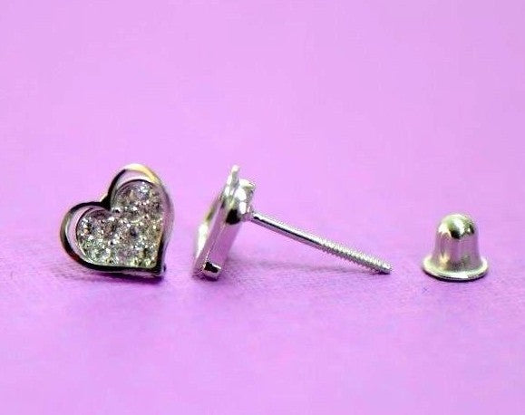 14K White Yellow Gold Heart Shape CZ Stud Earrings