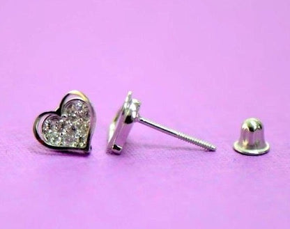 14K White Yellow Gold Heart Shape CZ Stud Earrings
