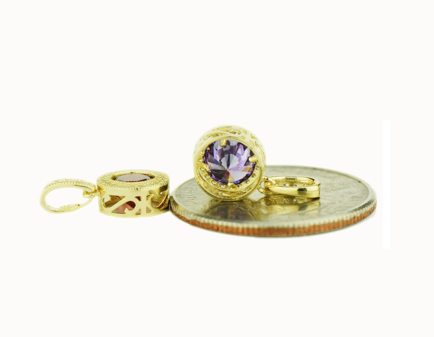 14k Yellow Gold CZ Halo Round Pendant