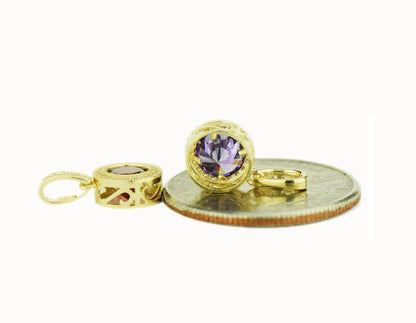 14k Yellow Gold CZ Halo Round Pendant