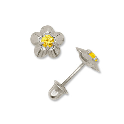 14K Yellow & White Gold Elegant CZ Flower Stud Earrings for  Girls