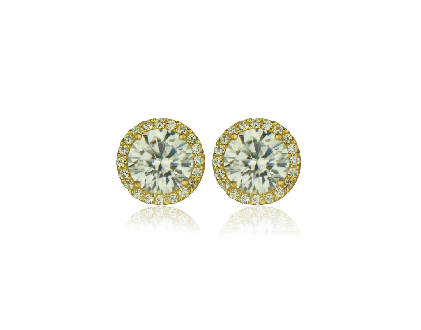 14K Yellow Gold 10mm Round Halo CZ Stud Push Back Earrings