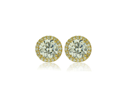 14K Yellow Gold 10mm Round Halo CZ Stud Push Back Earrings