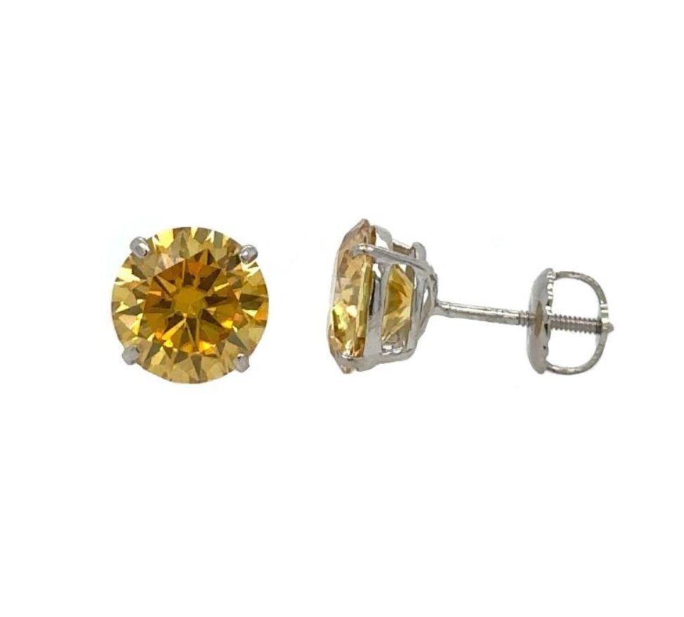 14K Gold GRA Certified D-VVS1 Round Yellow Moissanite Screw Back Studs Earrings