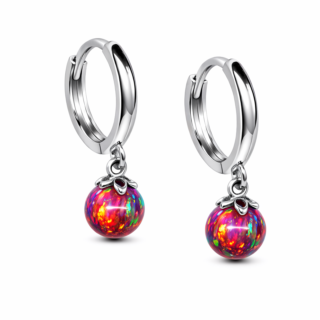14k Yellow / White Gold Opal Huggie Dangle Earrings