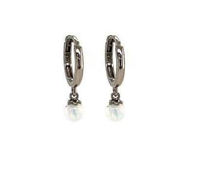 14k Yellow / White Gold White Opal Huggie Dangle Earrings