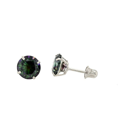 14K Gold GRA Certified D-VVS1 Rainbow Green Moissanite Screw Back Studs Earrings