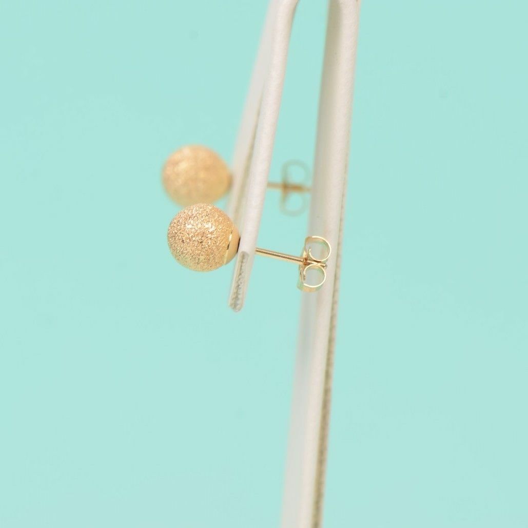 14k Yellow Solid Gold Laser Cut Ball Stud Earrings