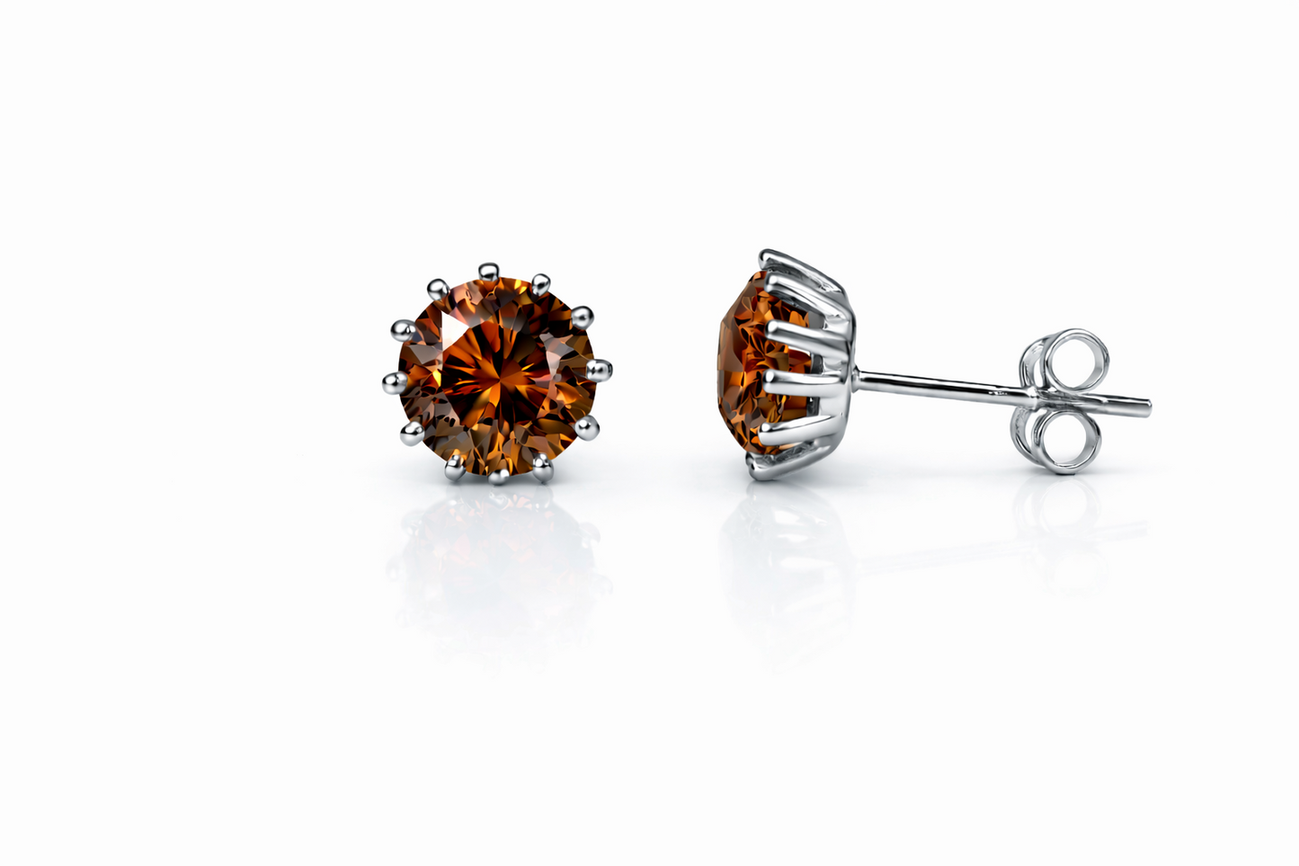 14k Solid White Gold 6mm Round Birthstone Stud Earrings with Screw Back
