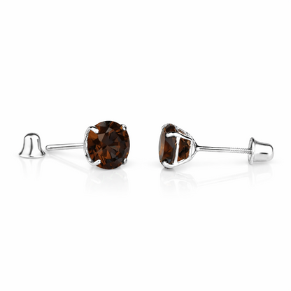 14K Solid White Gold 6mm Round Birthstone Stud Earrings with screw back