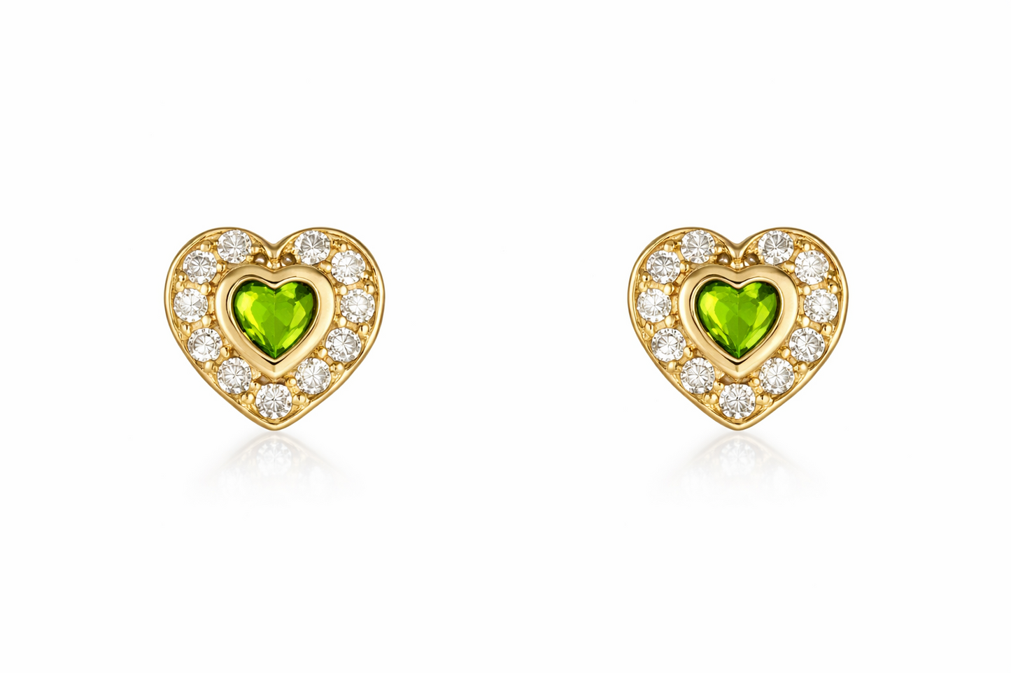 14k Solid Yellow Gold Halo Heart Stud Earrings