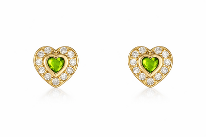 14k Solid Yellow Gold Halo Heart Stud Earrings