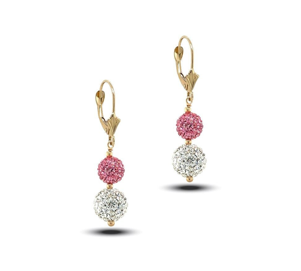 14K Yellow Gold Leverback Dangle Earrings with Genuine Czech Crystals