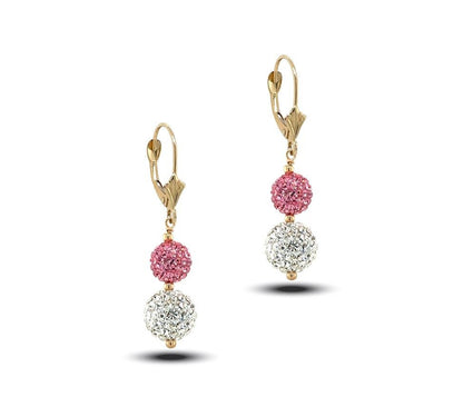 14K Yellow Gold Leverback Dangle Earrings with Genuine Czech Crystals