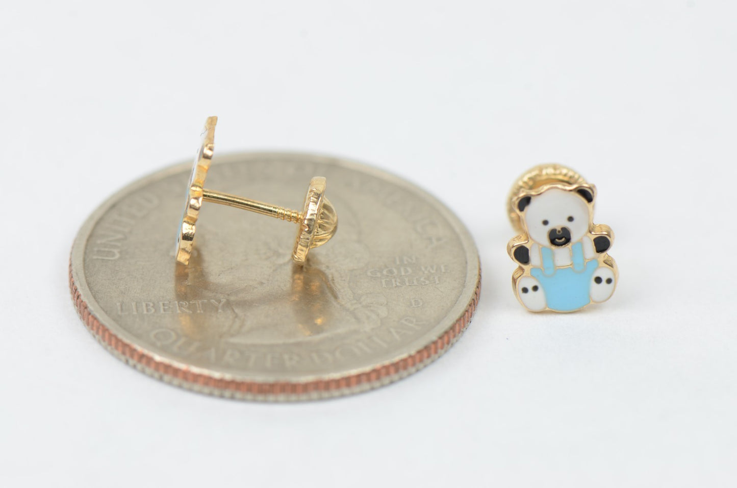 14k Yellow Gold Baby Enamel Panda Earrings, Screw Back