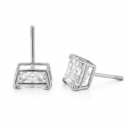 14K Solid White Gold Square Princess Cut CZ Birthstone Stud Earrings All Size