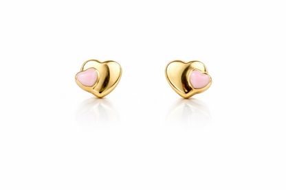 14k yellow gold earrings heart enamel