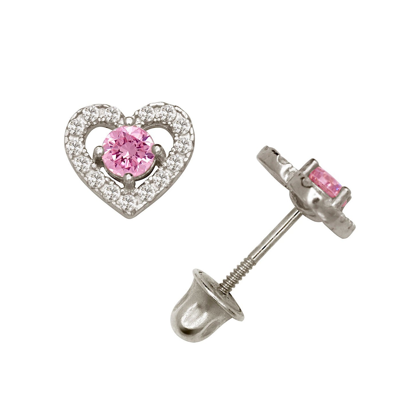 14K Yellow & White Gold CZ Heart Shaped Stud Earrings for Women