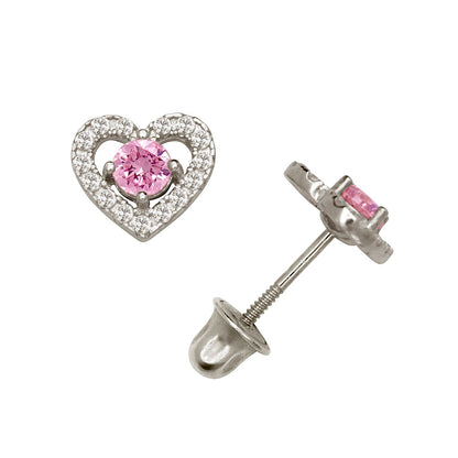 14K Yellow & White Gold CZ Heart Shaped Stud Earrings for Women
